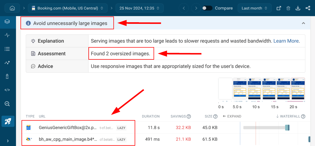 Avoid unnecessarily large images recommendation in DebugBear