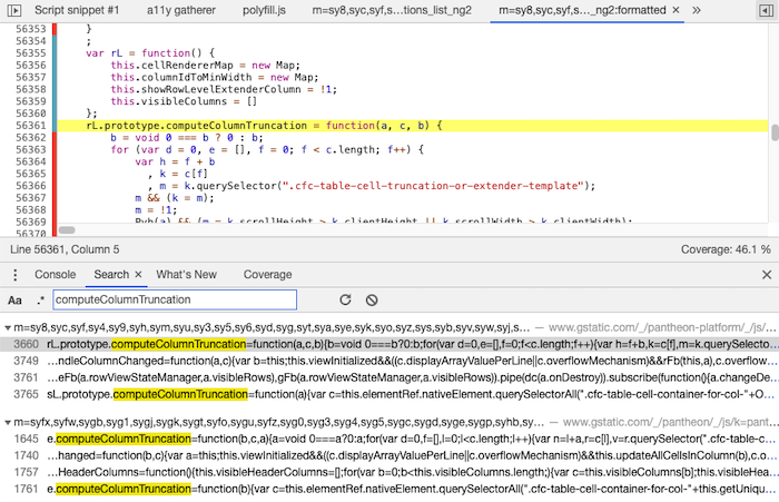 Duplicate code in DevTools code search