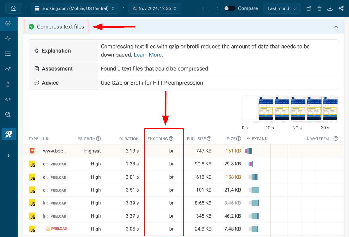 Compress text files recommendation in DebugBear