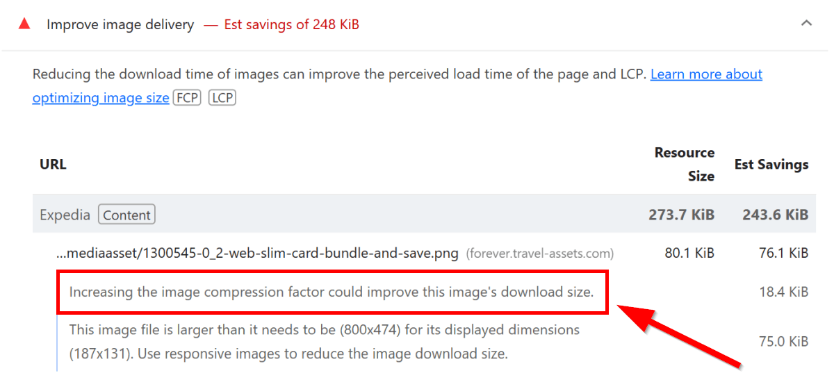 Increasing the image compression factor recommendation for the Improve image delivery Lighthouse insight