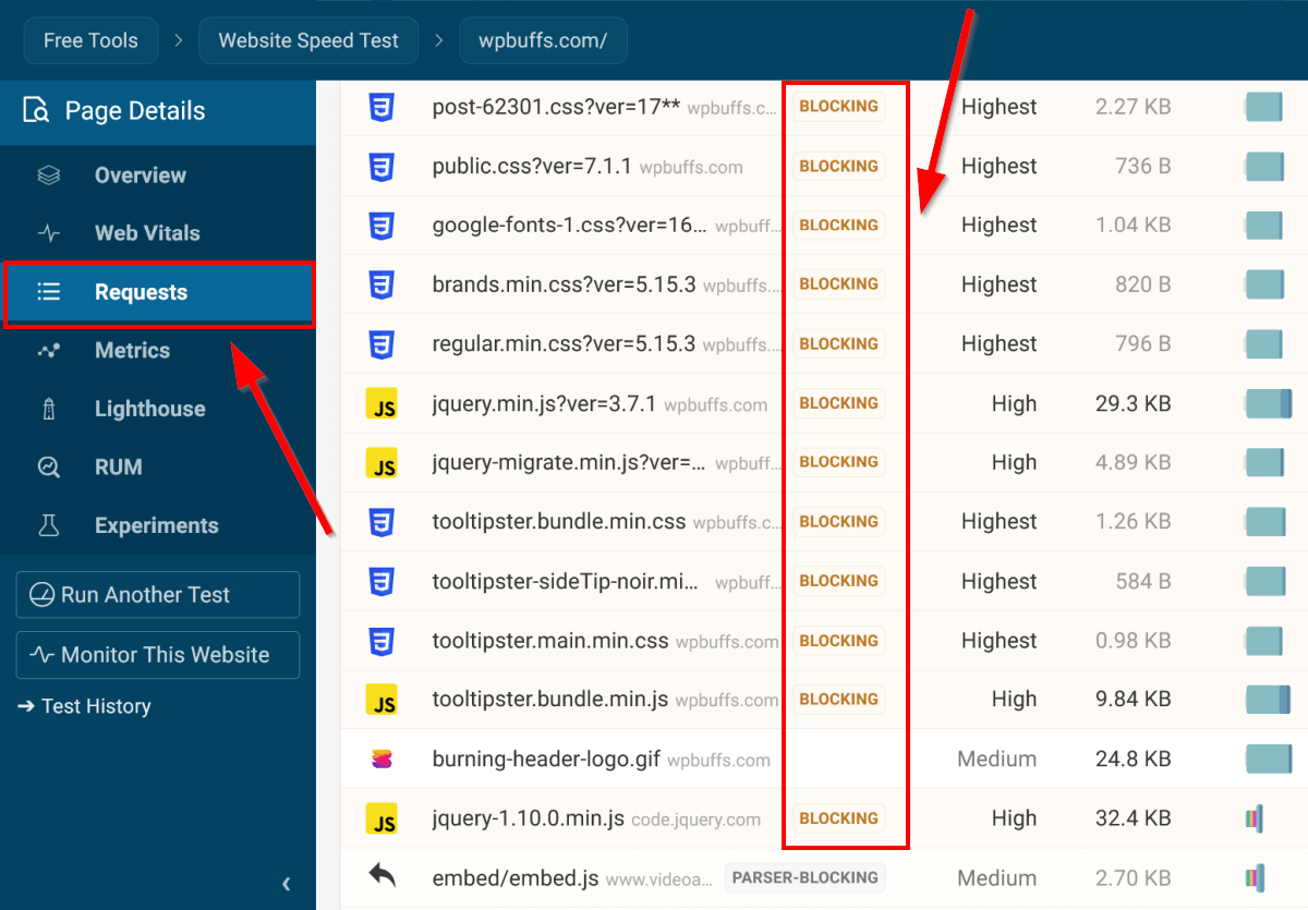 Render-blocking resources in WP Buffs on mobile