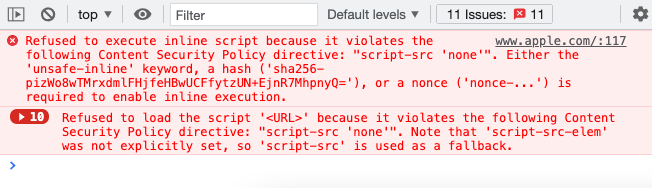 ScriptSafe CSP errors in console