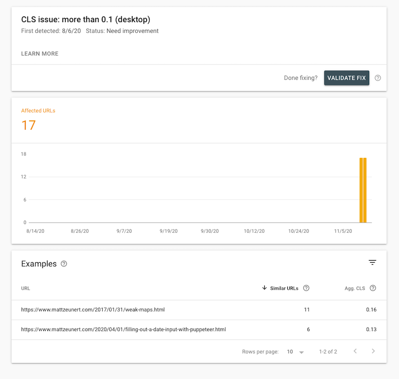 Pages with high Cumulative Layout Shift in Google Search Console/Webmaster Tools