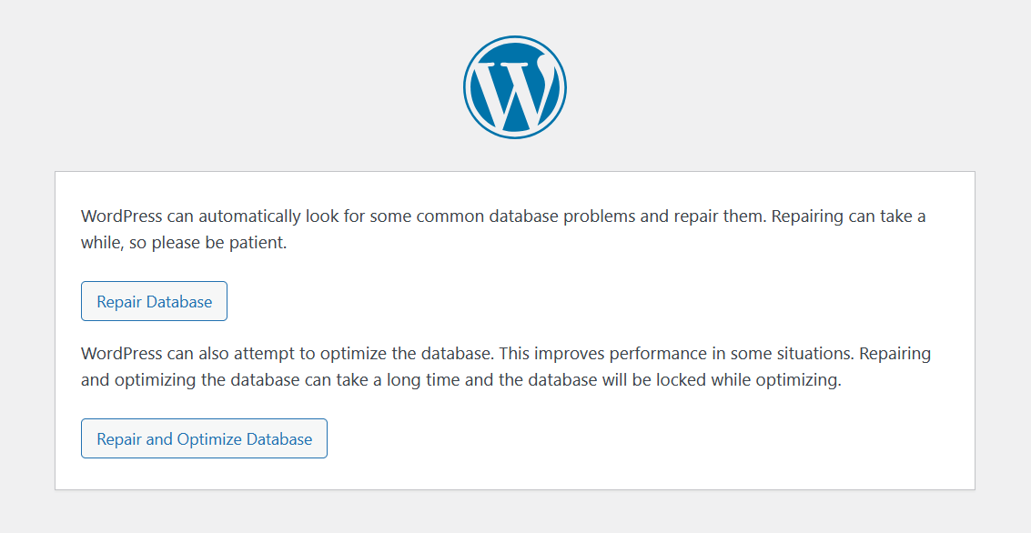 Default WordPress database maintenance tool