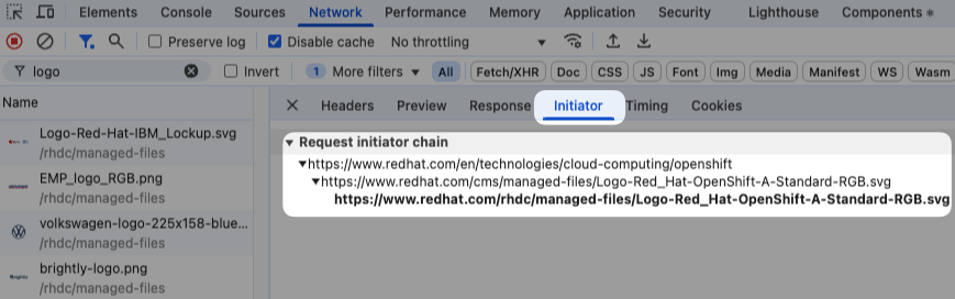 DevTools request initiator chain