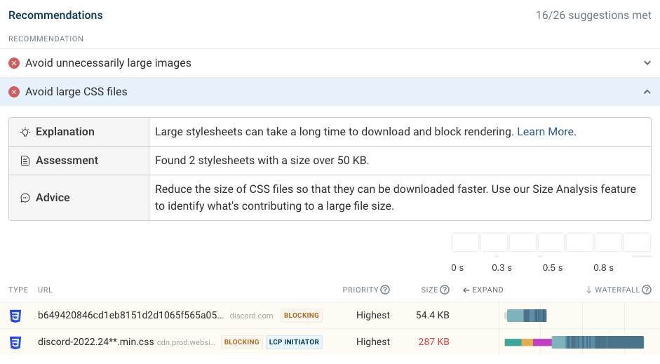 DebugBear recommendations