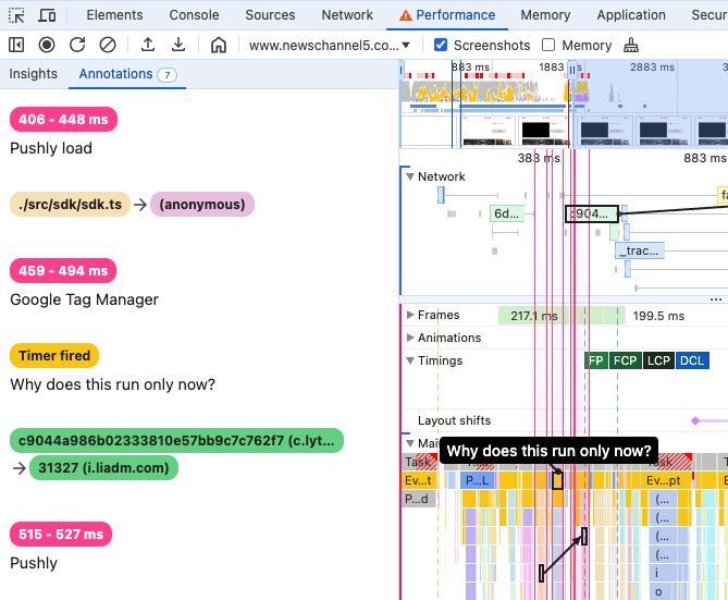 Chrome list of performance annotations