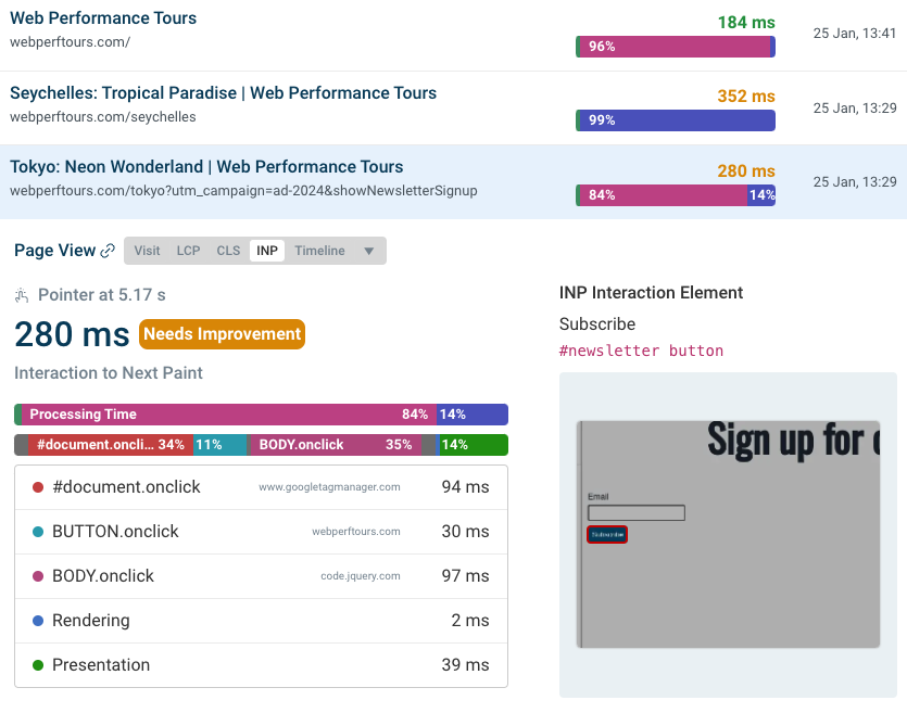 Real user interaction data