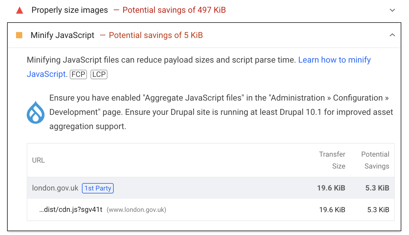 Minify JavaScript audit in Lighthouse