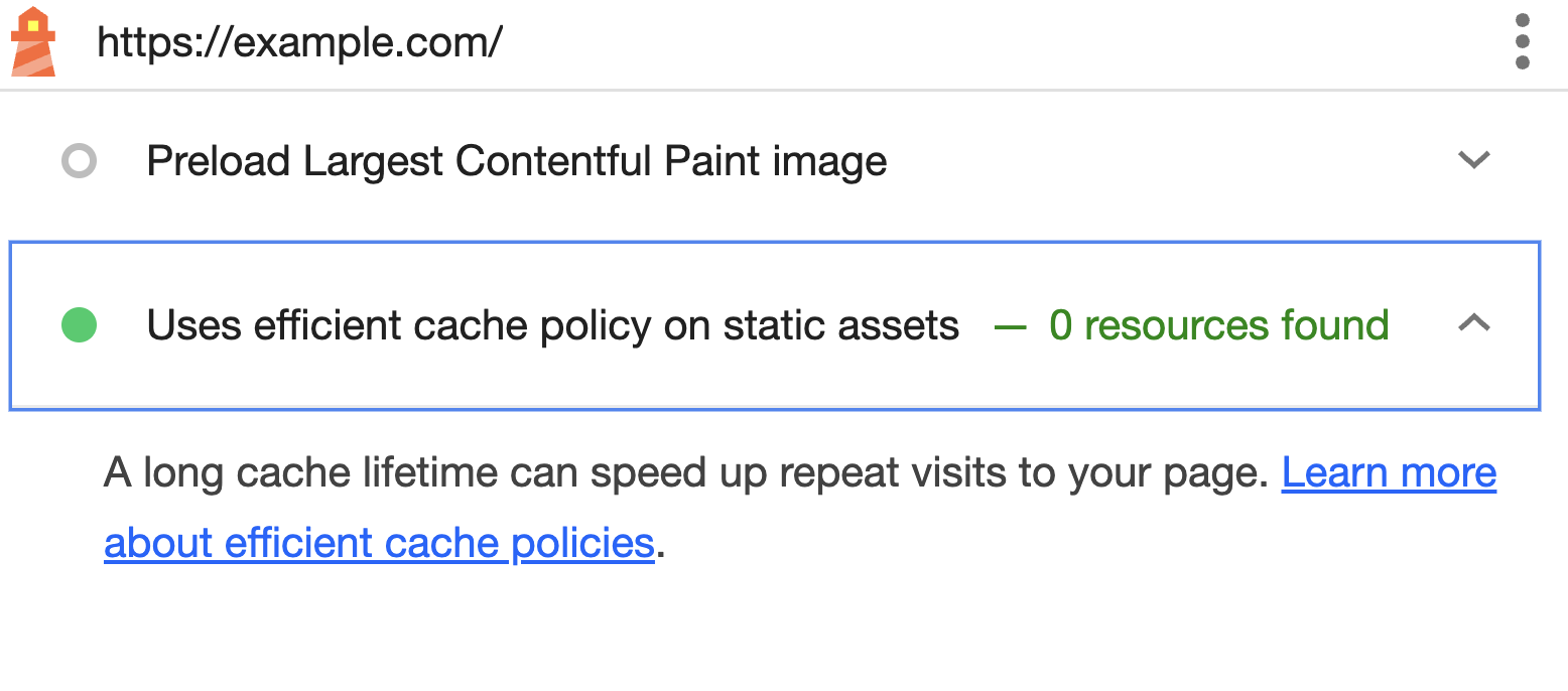 Lighthouse cache policy audit passing