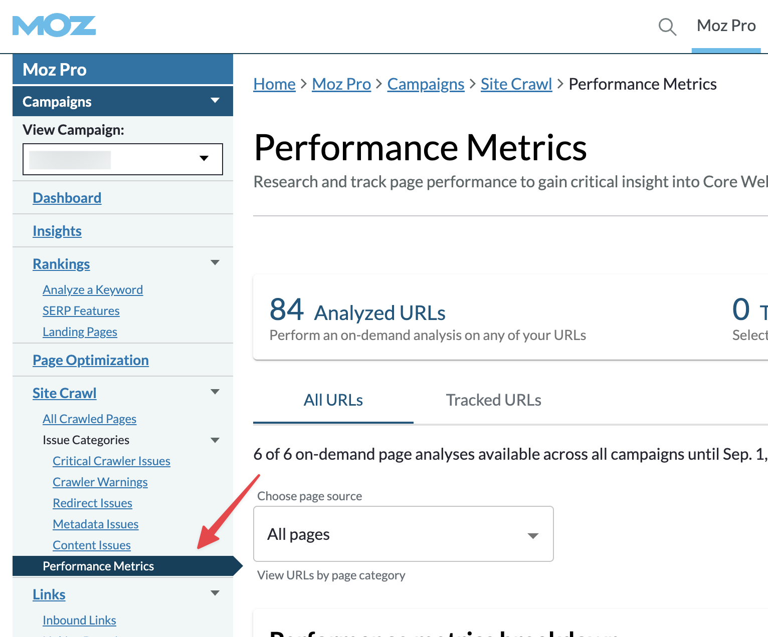 Find page speed data in Moz