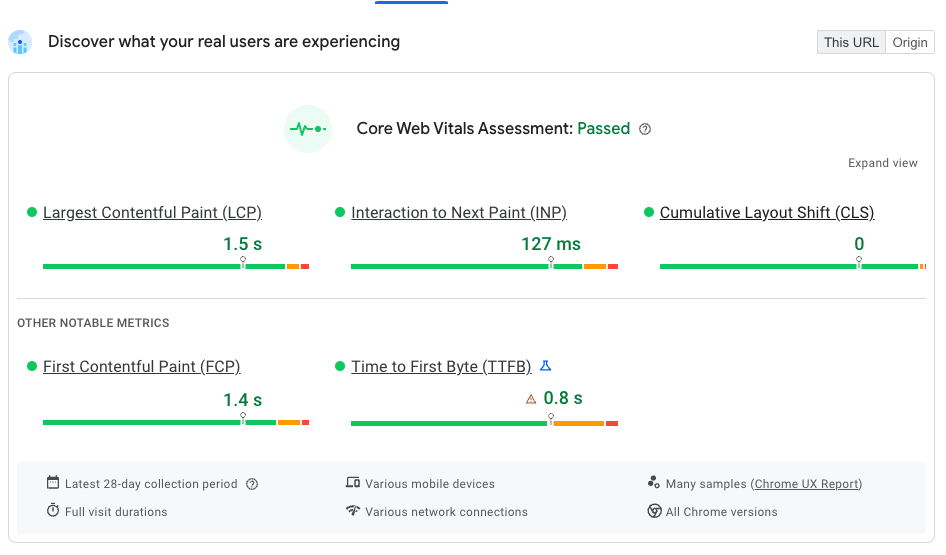 Passed Core Web vitals assessment