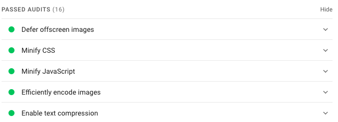 Passed audits in Lighthouse