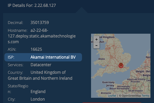 IP address data for a website server