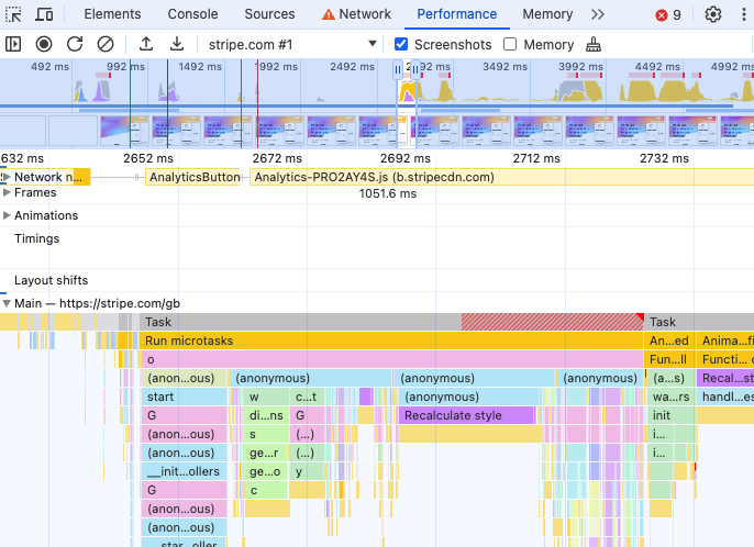 DevTools performance profile