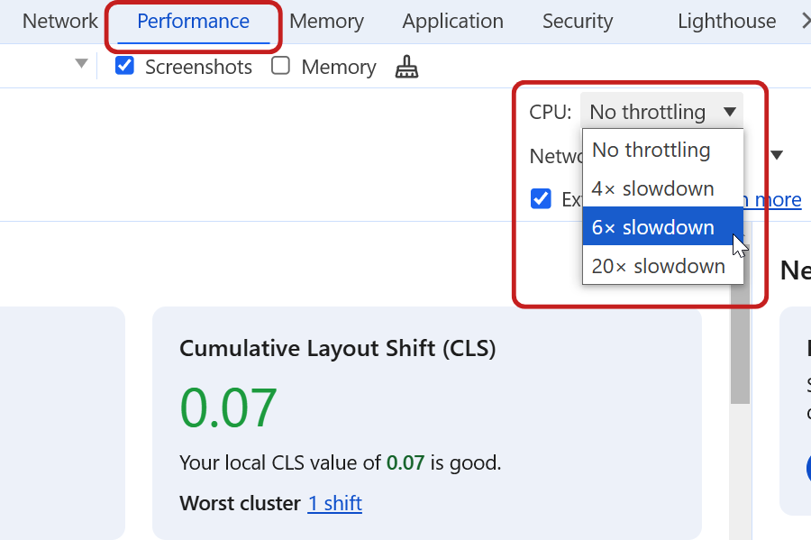 CPU throttling in Chrome DevTools