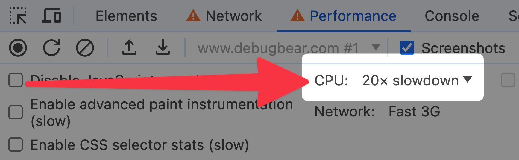 CPU Throttling in Chrome DevTools