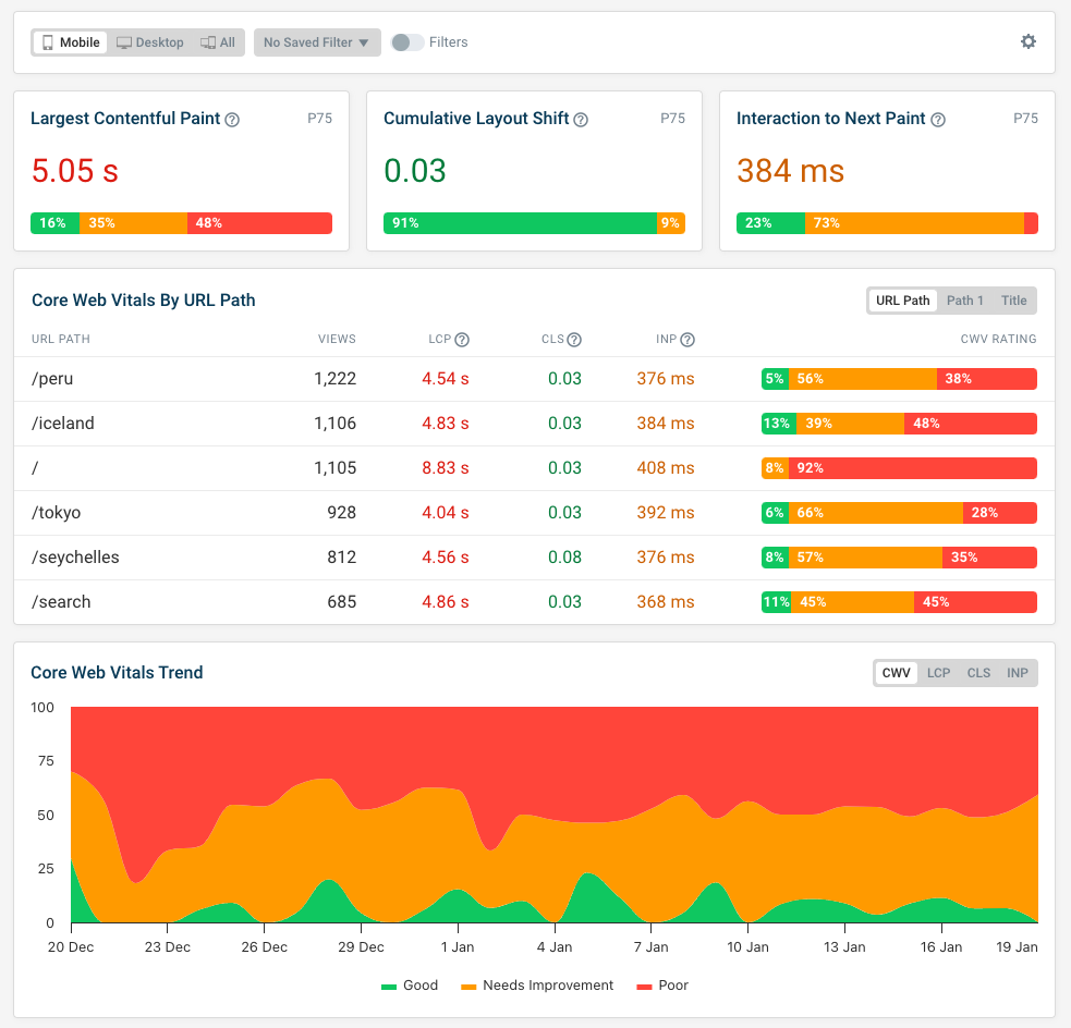 DebugBear RUM dashboard