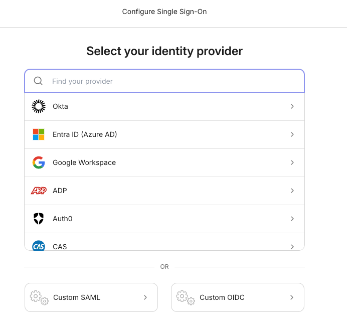 SSO identify provider selection UI