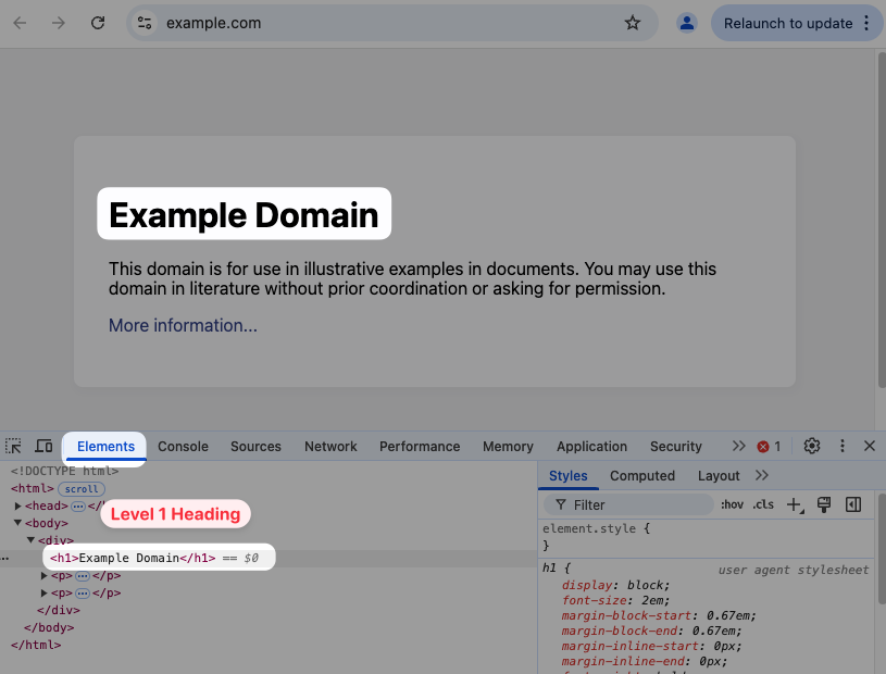 Inspected page content in DevTools