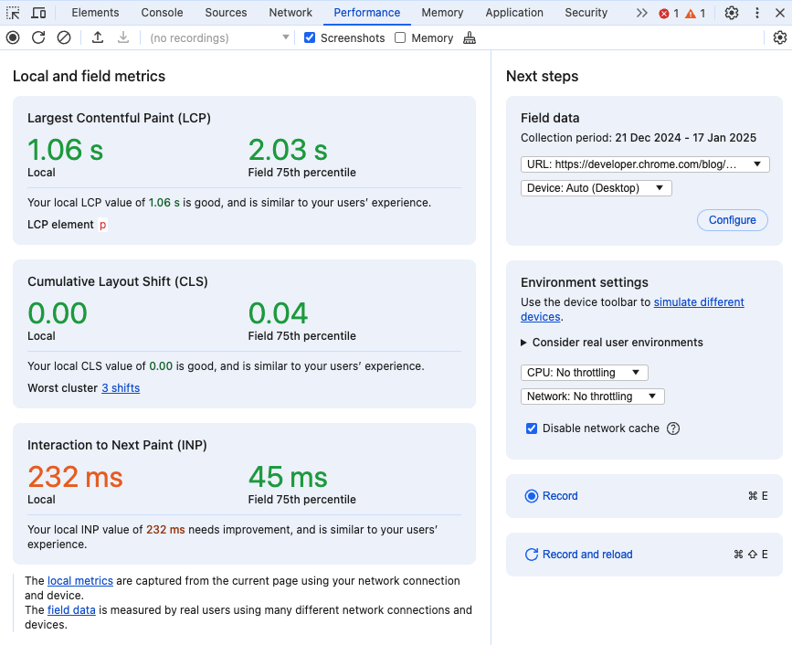 Field data in DevTools