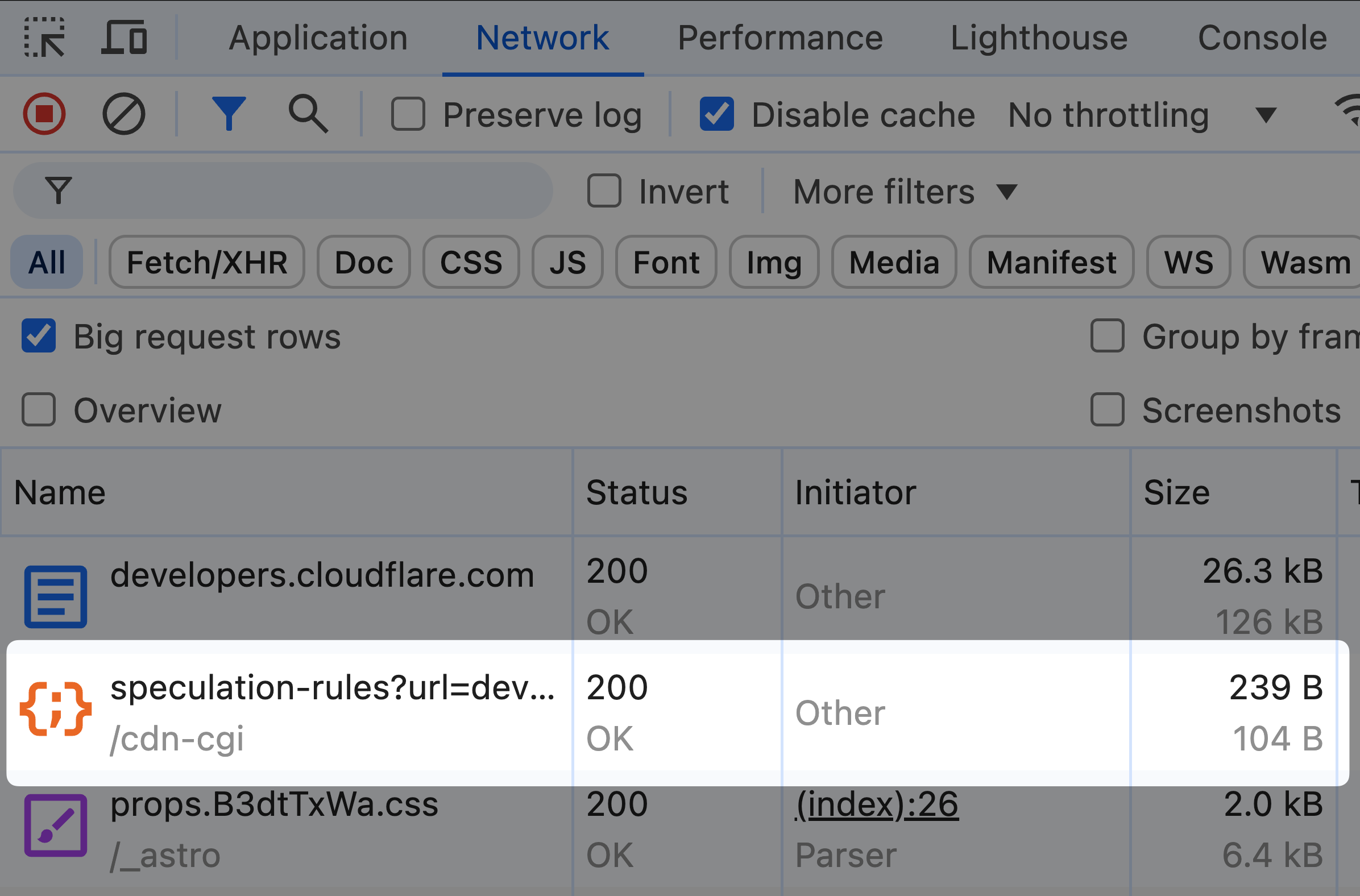 Cloudflare Developers website in Chrome DevTools