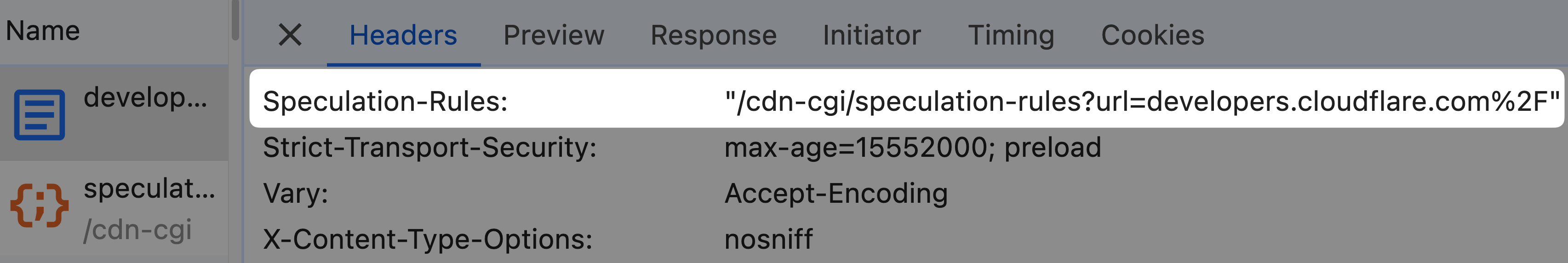 Speculation-Rules response header in Chrome DevTools