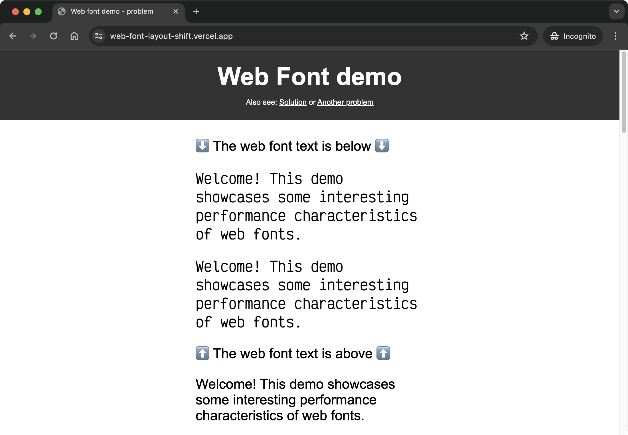 Web Font Layout Shift Example