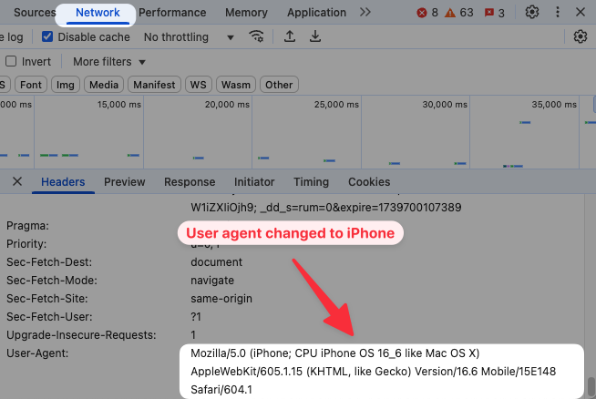 Simulated user agent in Chrome DevTools