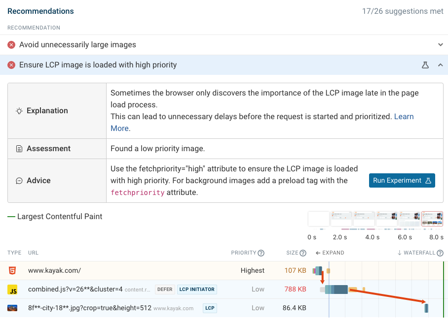 Page load time recommendation