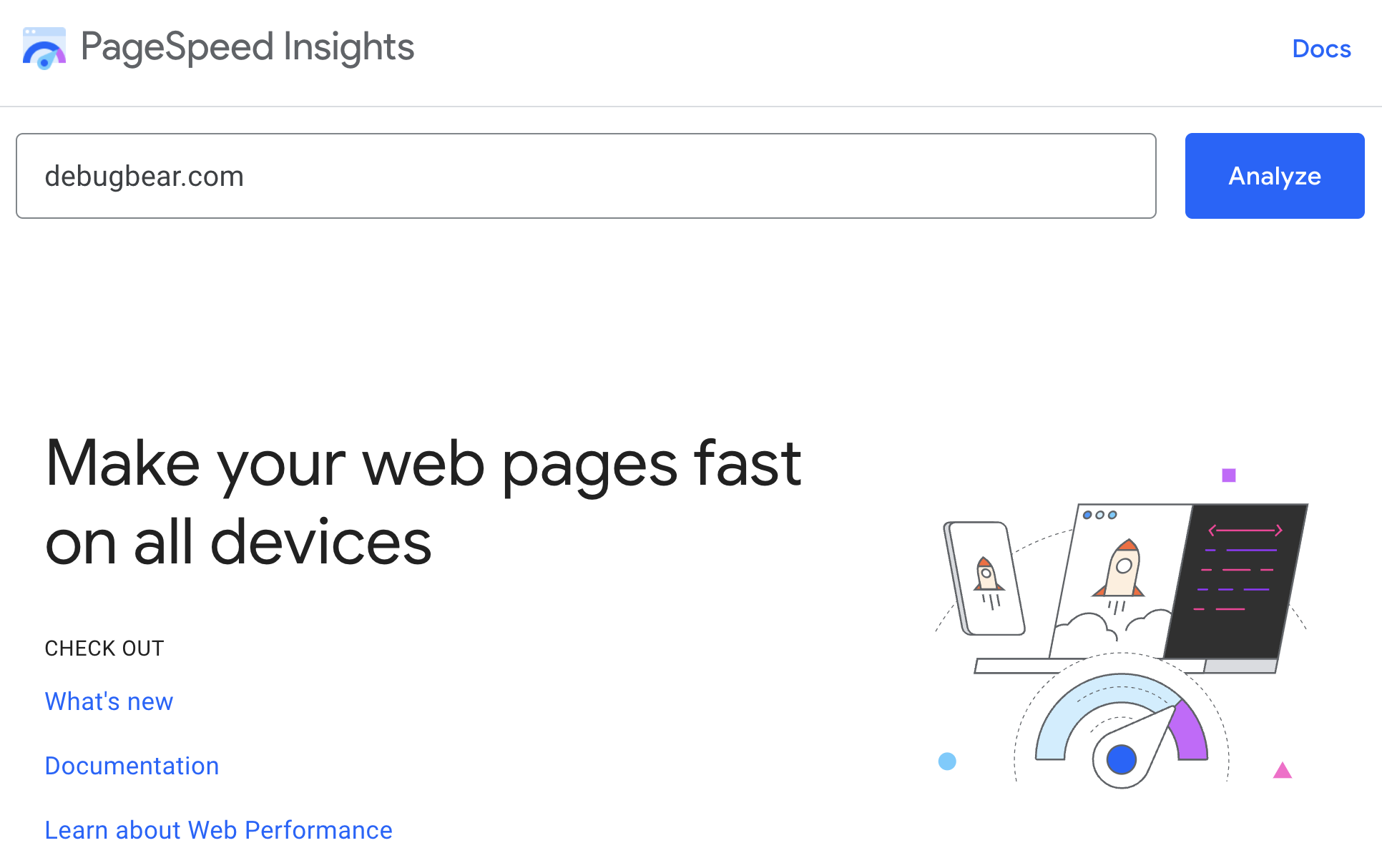 PageSpeed Insights landing page