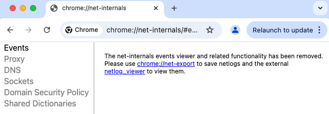 Homepage of the net internals tool