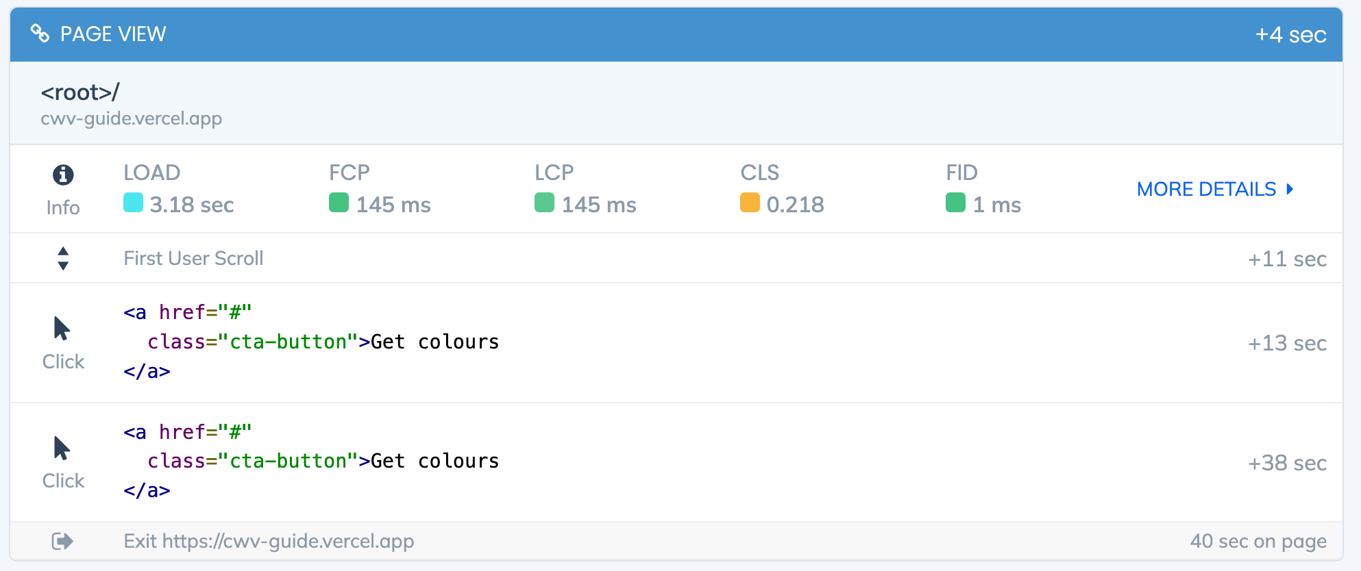 Request Metrics page view details