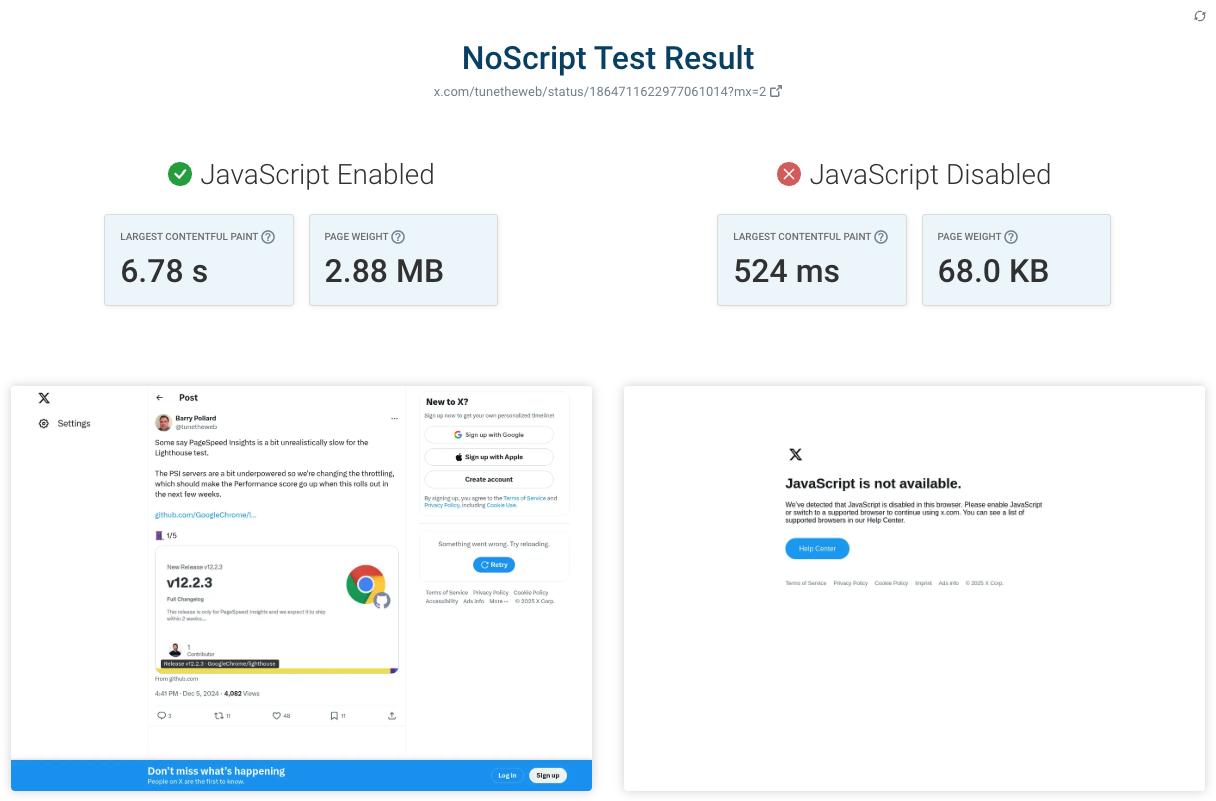 NoScript tester result page