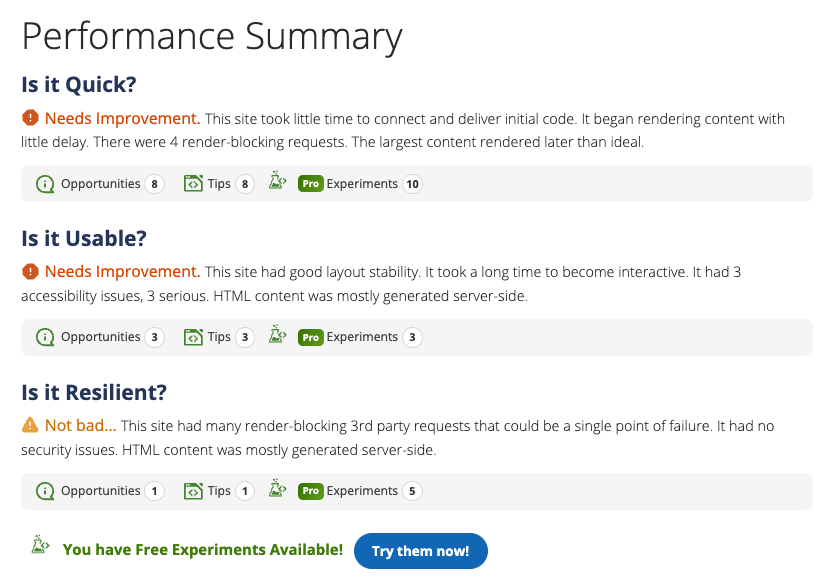 WebPageTest Performance Summary