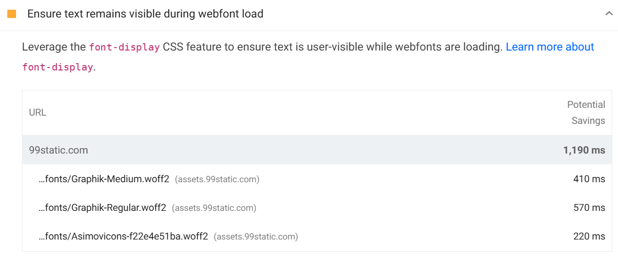 Ensure text remains visible during webfont load Lighthouse audit