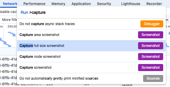 Capture full size screenshots in Chrome DevTools