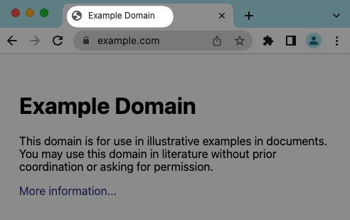 Screenshot of a website in Chrome with the title “Example Domain”
