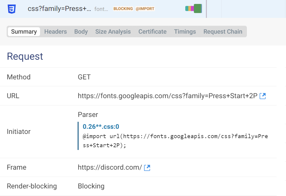 Google Fonts CSS request initiator