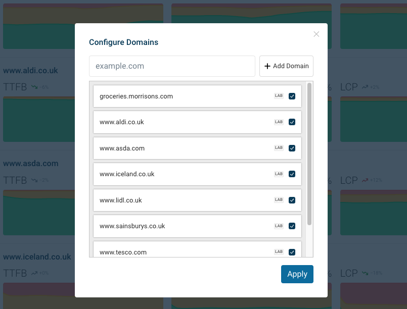 Configure CrUX Trends domains