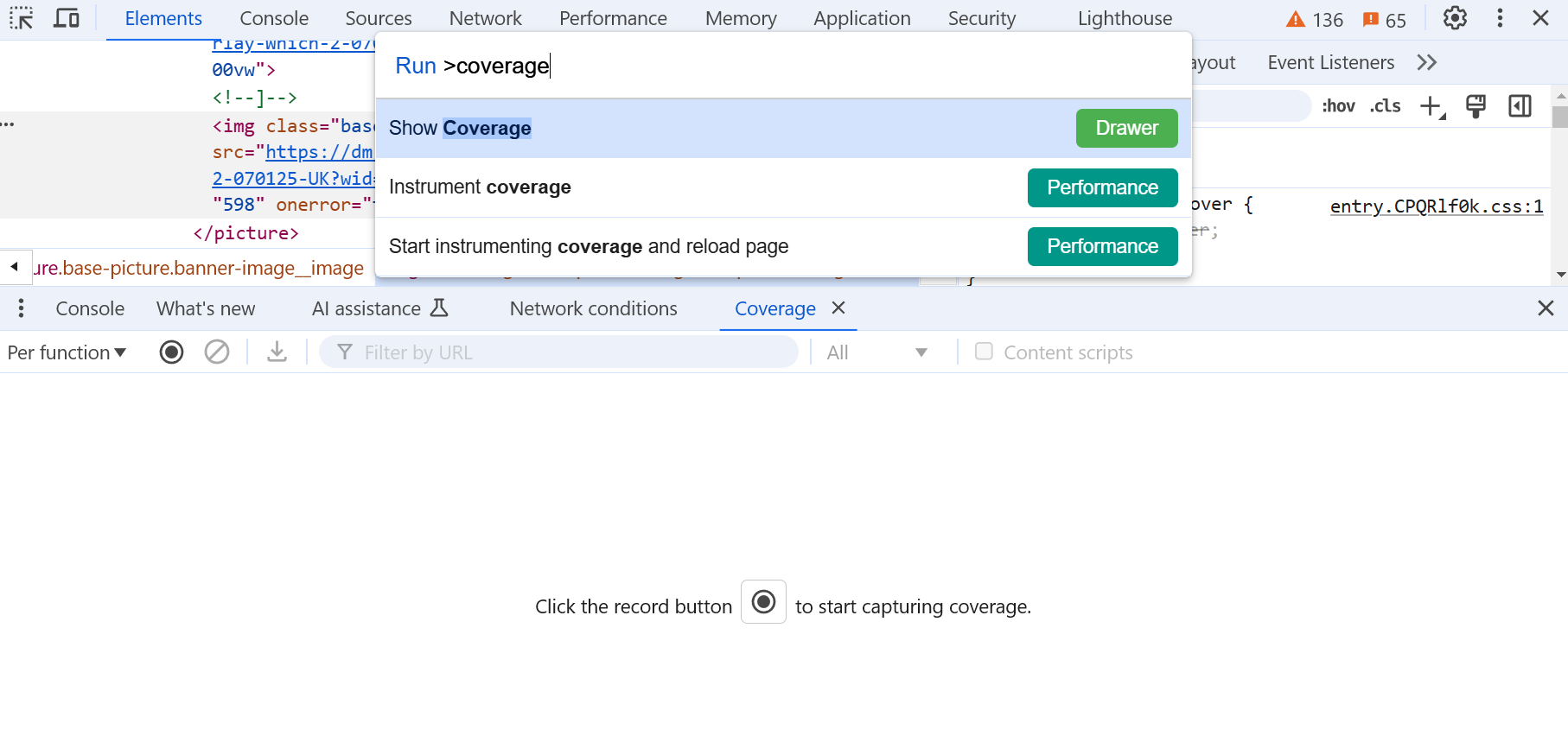 Chrome DevTool coverage