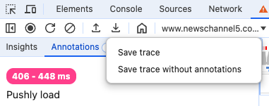 Save trace dropdown menu