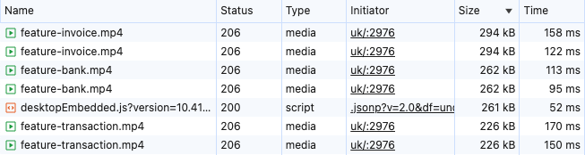 Sorted list of largest requests in DevTools