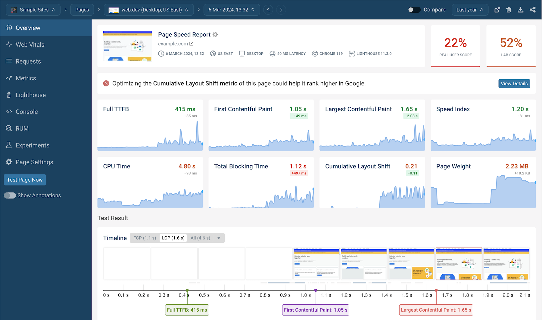 DebugBear Synthetic Monitoring