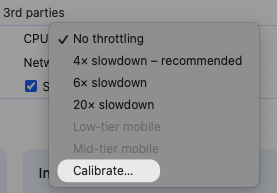 Calibrate CPU throttling in Chrome DevTools