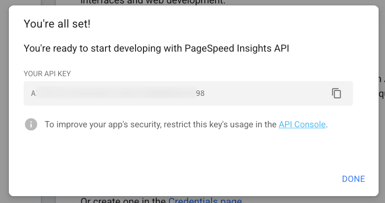 PageSpeed Insights API key