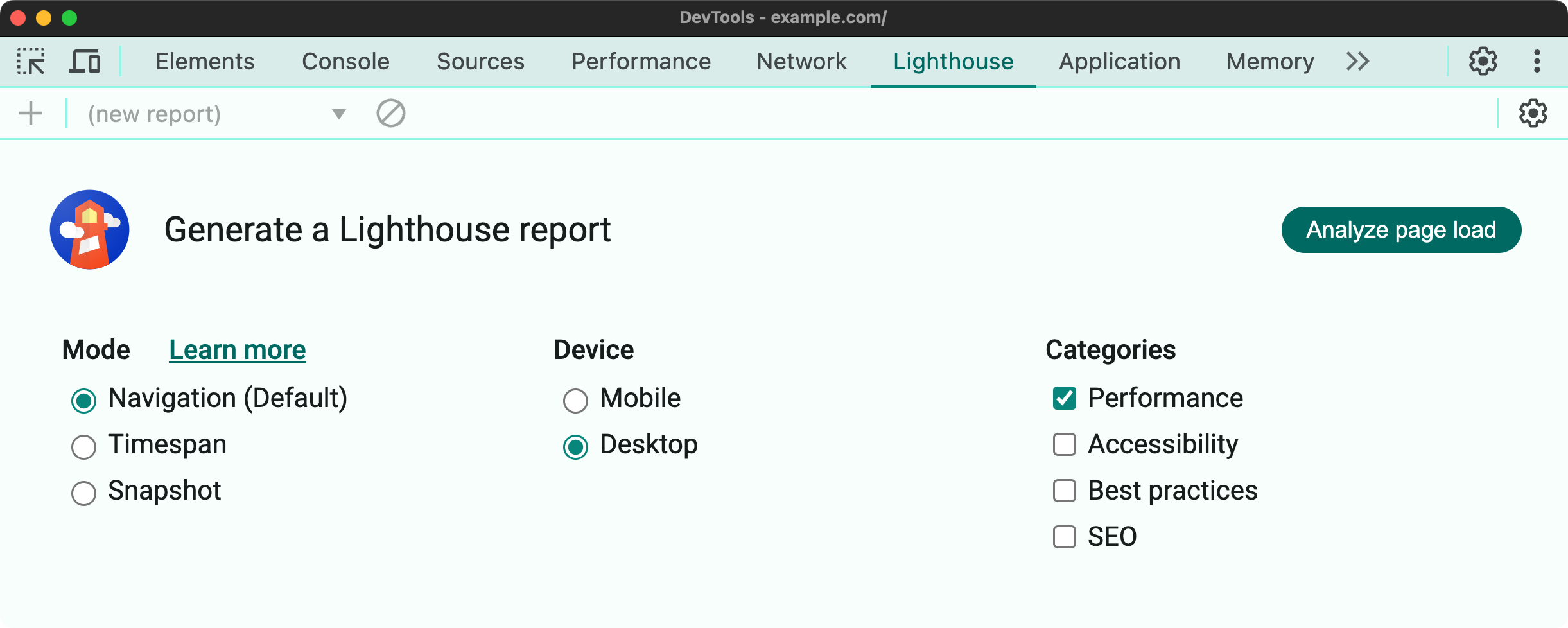 Lighthouse Panel in Chrome DevTools