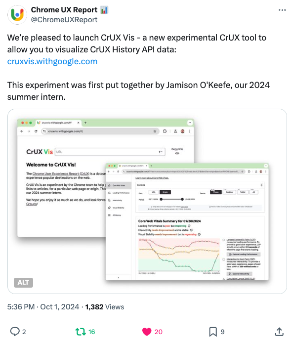 Tweet showing the CrUX Vis launch