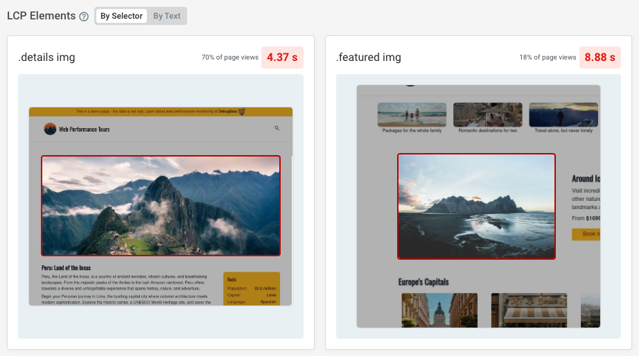 DebugBear LCP element breakdown