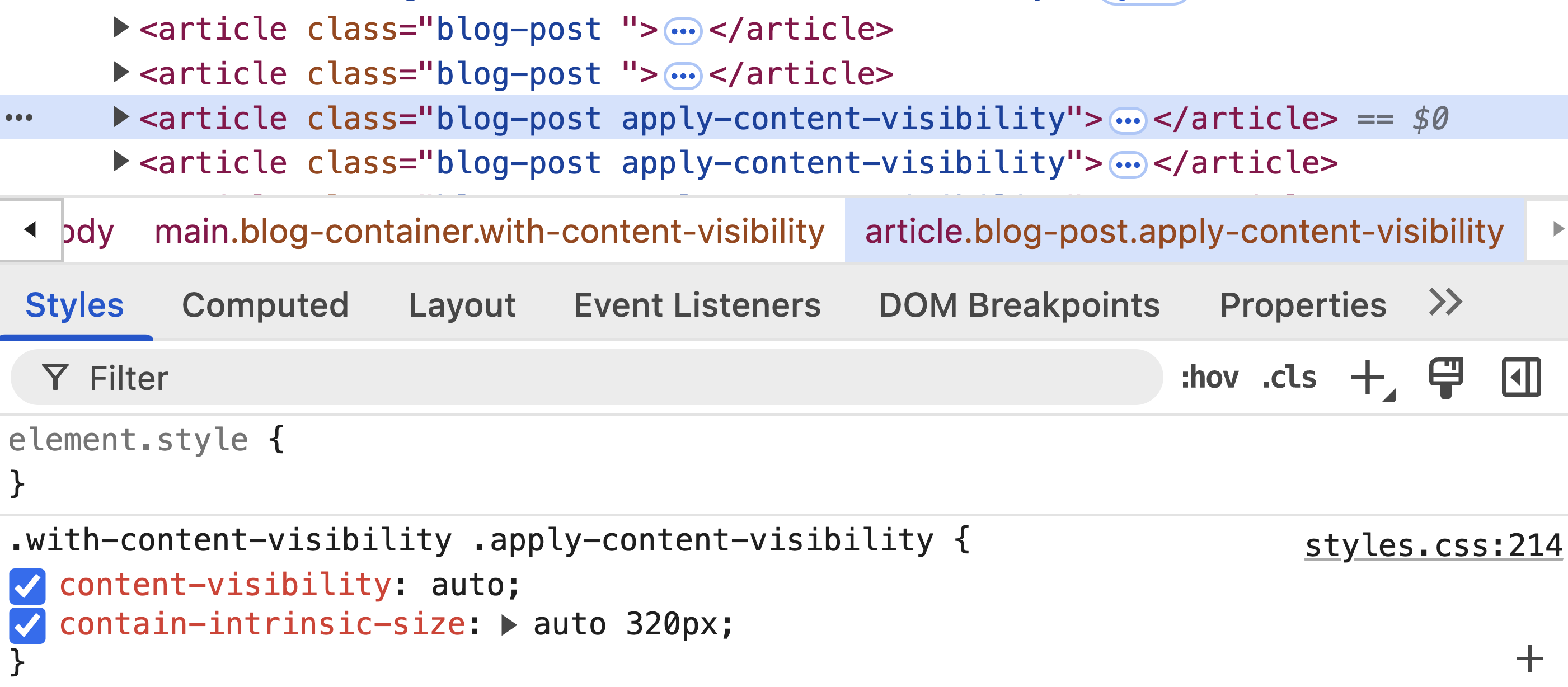 DOM element with content-visibility applied